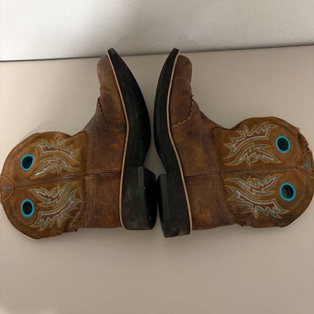 Ariat Fatbaby Brown Leather Western Cowboy Boots Turquoise Embroidery Women's 9B - Picture 6 of 14